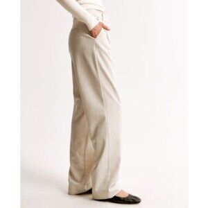 A&F Wide Leg Pants Quinn Tailored Straight Sz 16R/18R Oatmeal Office Siren